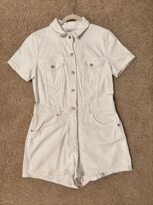 ZARA White Denim Romper thumbnail 3