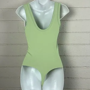 Abercrombie & Fitch pastel lime green ribbed knit sleeveless bodysuit size S thumbnail 2