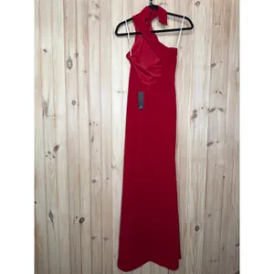 NWT Lulus Keep It Interesting Red Asymmetrical Cutout Halter Maxi Dress Party XS thumbnail 6