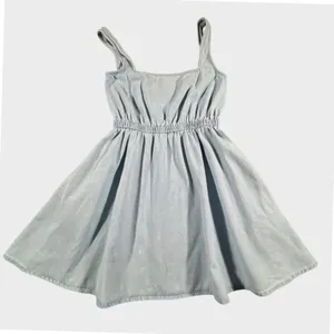 ASOS Denim Skater Dress Womens 4 Light Blue Elastic Waist Cotton Pockets Boho thumbnail 1
