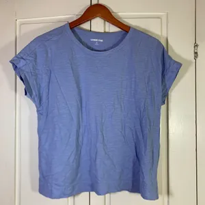 Lands End Womens Light Blue Slub Cotton Cuffed Short Sleeve Crewneck Tee S 6-8 thumbnail 1