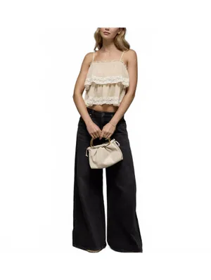 AE Chiffon Tiered Ruffle Tank Top American Eagle NWT Light Khaki Large thumbnail 2