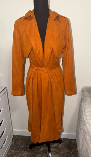Women's Suede Trench Coat in Burnt Orange Size Small thumbnail 1