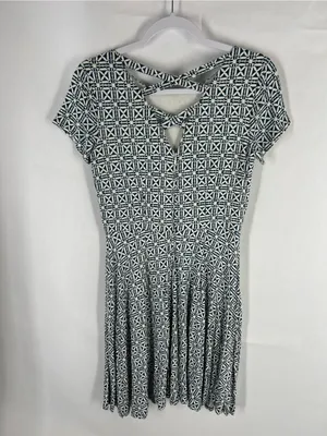 LOFT Geometric Crisscross Back Fit & Flare Dress Blue White Size 0 thumbnail 8