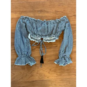 Majorelle X Revolve Sangria Cold Shoulder Crop Top Gingham Navy White XS thumbnail 3