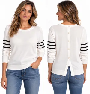 Armani Exchange White/Black Button Back Sweater-Small thumbnail 2