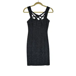 Eliza J Dark Navy Crisscross Strap Cut Out Sparkly Glitter Mini‎ Dress Size 2 thumbnail 3