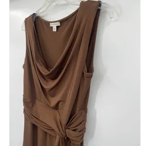 Boston Proper Cowl Neck Dress Sz 8 Brown Quiet Luxury Y2K Stretchy Tie Front thumbnail 5