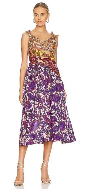 Zimmermann Aliane Cut Out Midi Dress Mixed Paisley Print Cotton Summer Dress thumbnail 1