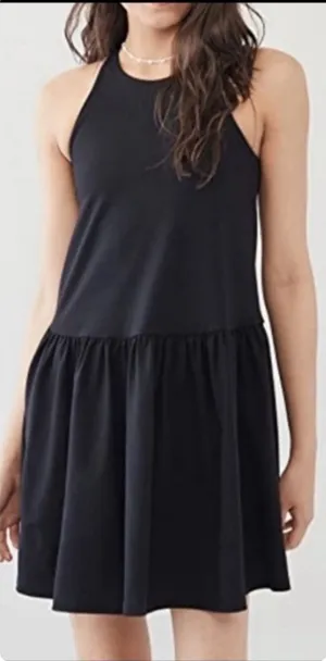 NWT Susana Monaco Drop Waist Ruffle Mini Dress XS Black 0321SUPD00791 Sleeveless thumbnail 1
