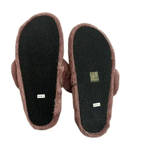 Cross Band Faux Fur Slippers Solid House Shoes Brown Cozy Size 10 thumbnail 3