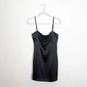 NWT NIA Rosa Mini Dress Satin Black Size Medium thumbnail 5