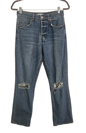 H&M Womens Button-Fly Distressed Straight Leg Jeans Size 6 thumbnail 1