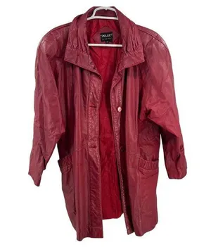 Pelle red leather M mid length trench vintage retro outdoor 70s 80s thumbnail 1