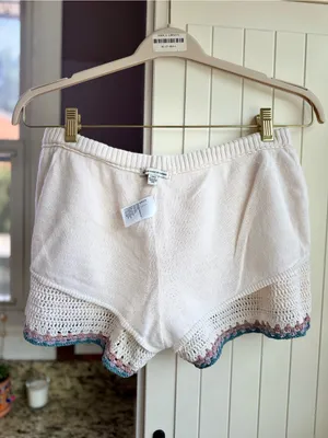 American Eagle Crochet Shorts Cotton Cream Boho Drawstring Large L thumbnail 7