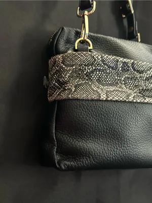 Halston Leather Black Crossbody Bag with Snake-Print Trim thumbnail 11