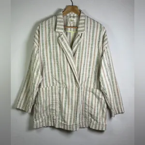 Maeve by Anthropologie Women’s Textured Cotton Stripe Blazer Jacket Relaxed Sz M thumbnail 2