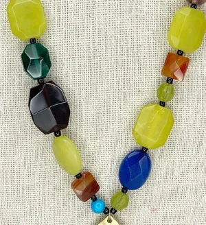 Chicos Colorful Beaded Gold Tone Hammered Teardrop Pendant Necklace ✨ thumbnail 7