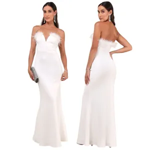 Lulus Extraordinary Glam White Feather Strapless Mermaid Maxi Dress size S NWT thumbnail 2