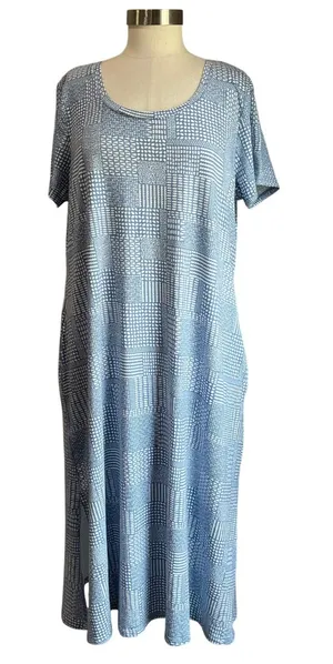 Cuddl Duds CottonWear Midi Dress L Blue Print Casual Soft Lounge‎ thumbnail 1