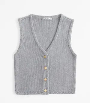 Abercrombie & Fitch Women’s Mara Button-Up Sweater Vest Grey XS thumbnail 1