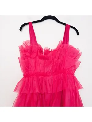 NWT Storia Tulle Tiered Mini Dress M Pink Babydoll Ruffle Satin Strap thumbnail 11