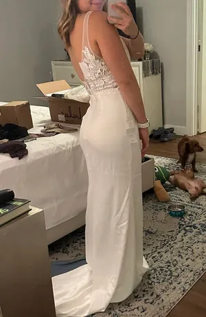 Lulus New Precious Promise White Satin Embroidered Lace Mermaid Maxi Dress thumbnail 9