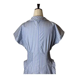 By Anthropologie Dress Women Small Blue White‎ Striped Pleated Midi Preppy Boho thumbnail 6