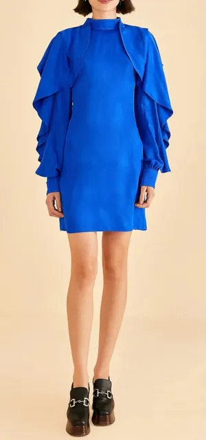 FARM RIO BRIGHT BLUE BACKLESS RUFFLED SLEEVE MINI DRESS BLUE size XL thumbnail 1