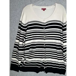 Merona Size 2 Womens Cardigan Sweater‎ Striped Long Sleeve Button Cream Black thumbnail 7
