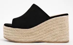 Black Faux Suede Espadrille Wedge Sandral thumbnail 2