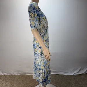 Ralph Lauren‎ Paisley A-Line Midi Dress Size L Blue White Linen Viscose Jersey thumbnail 7