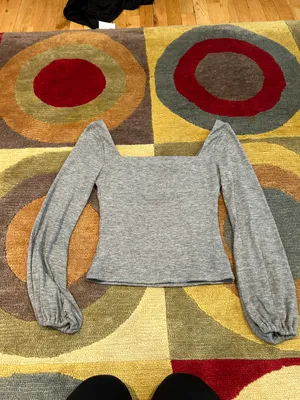 NWOT Lovers and Friends Blakely Sweater Balloon Sleeve Ribbed Top Grey Size S thumbnail 5