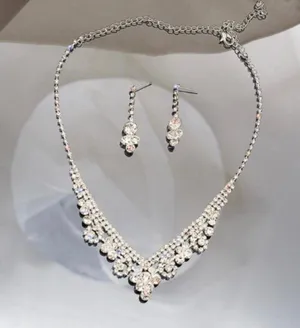 Bridal Wedding Jewelry Set Crystal Bridesmaid Party Necklace Drop Earrings thumbnail 1