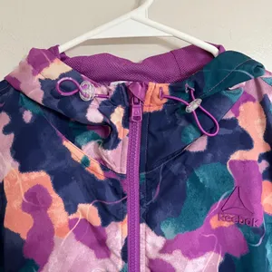 Reebok Womens Abstract‎ Camo Full Zip Hooded Windbreaker Jacket Purple S thumbnail 5