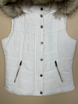 Aeropostale Women's Faux Fur Sherpa Hooded White Puffer Vest thumbnail 3