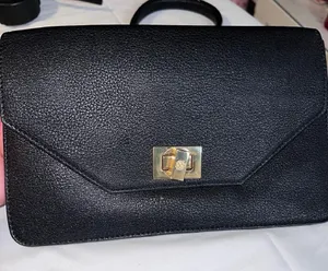 Convertible Shoulder Bag Black‎ Faux Leather Gold Hardware Small Clutch thumbnail 1