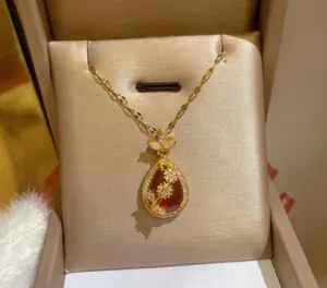18K Gold Plated Red Crystal Flower Pendant Necklace for Women thumbnail 4
