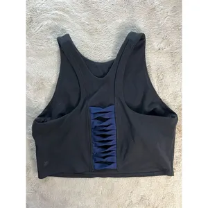 Athleta Black Cropped Tank Top Standard M High Neck Racerback Yoga Gym thumbnail 2