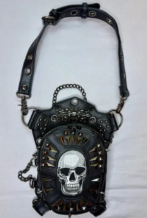 Steel Master Skull Studded Gothic Steampunk Crossbody Hip Holster Bag thumbnail 1