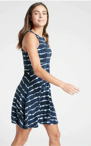 Athleta Santorini Thera Dress Small Navy‎ Blue Tie Dye Stripe Mini Summer Beach thumbnail 1