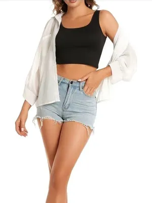 Black Sleeveless Crop Tank Top, size Large thumbnail 1