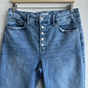 Good American Good Legs Straight Jeans Sz 14/32 Indigo400 cropped button fly thumbnail 11