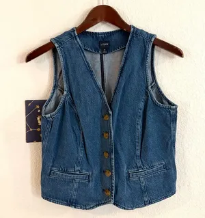 J.Crew Womens Vest Denim Jean Button Front Cotton Blend Size 6 thumbnail 1