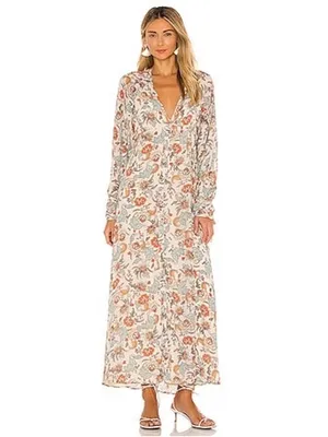 Free People Earthfolk Boho Floral Maxi Dress Tea Comb Women’s Size M thumbnail 8