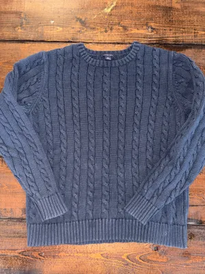 Lands’ End Navy Cable Knit Sweater M 10-12 100% Cotton Collegiate Preppy thumbnail 2