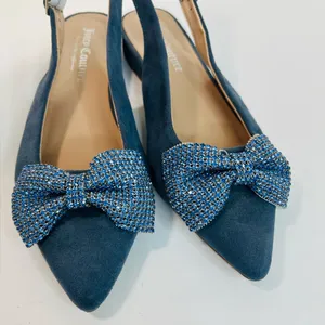 Juicy Couture “Chessa” Blue Suede Slingback Flats with Rhinestone Bows size 7 thumbnail 4