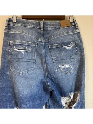 American Eagle Curvy Mom Jeans Size 8 Acid Wash Distressed Ripped High Rise thumbnail 4
