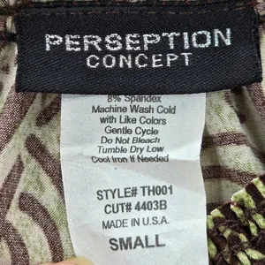 Perseption‎ Concept Brown Green Floral Smock Sleeveless Paisley Swirl Top Small thumbnail 4