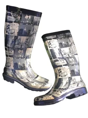 Women’s Photo-Print Rain Boots - Black & White City Scenes thumbnail 1